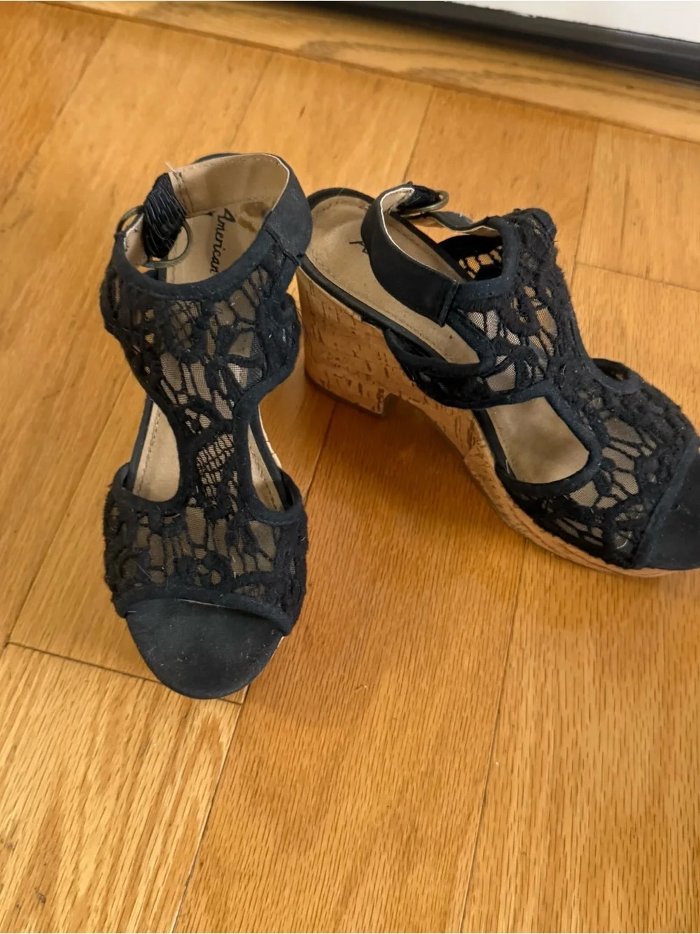 American Eagle black sandal wedge platform heels size 6.5.